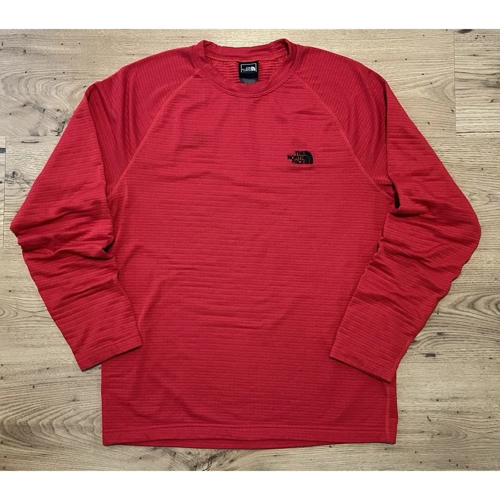 The North Face Mens FlashDry Long Sleeve Running Hike Shirt Mens M Red Outdoor